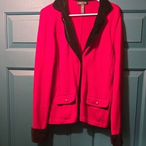 Ralph Lauren Red  Blazer with Black Velvet Accents Missing 1 Button